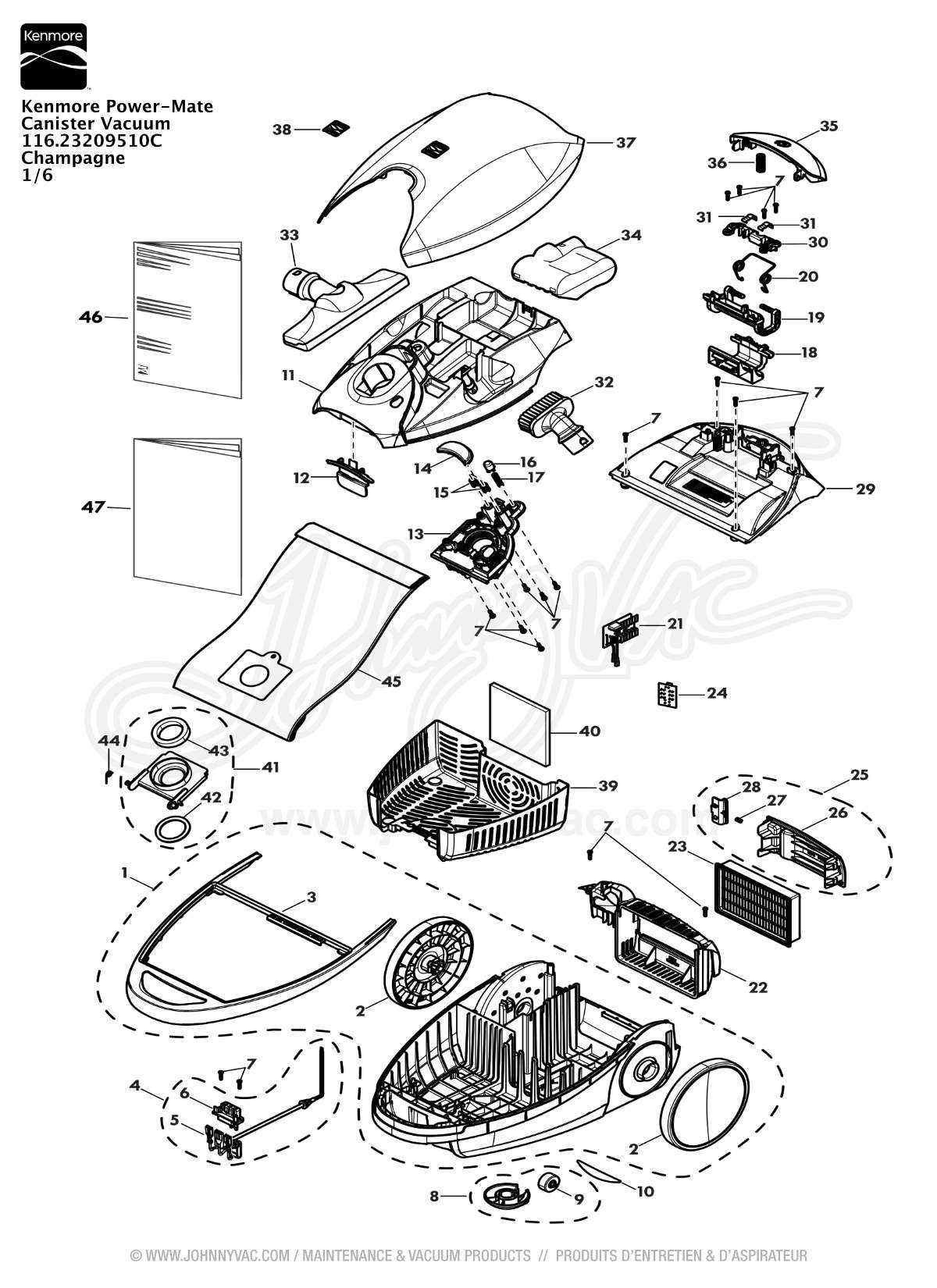 canister vacuum kenmore vacuum model 116 parts diagram