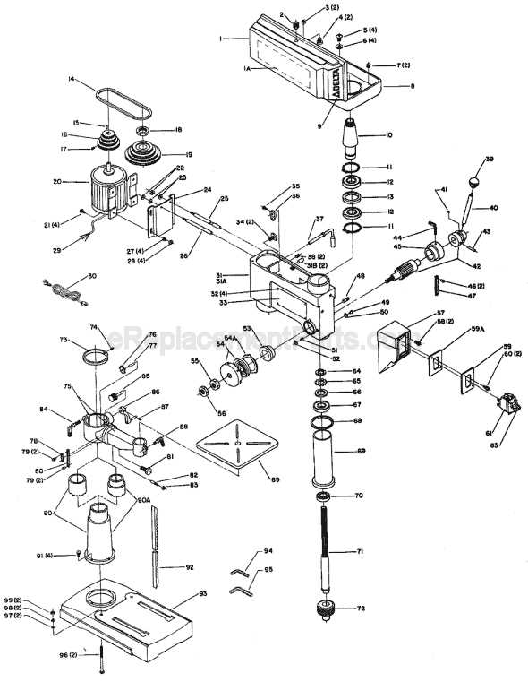 parts of a drill press diagram