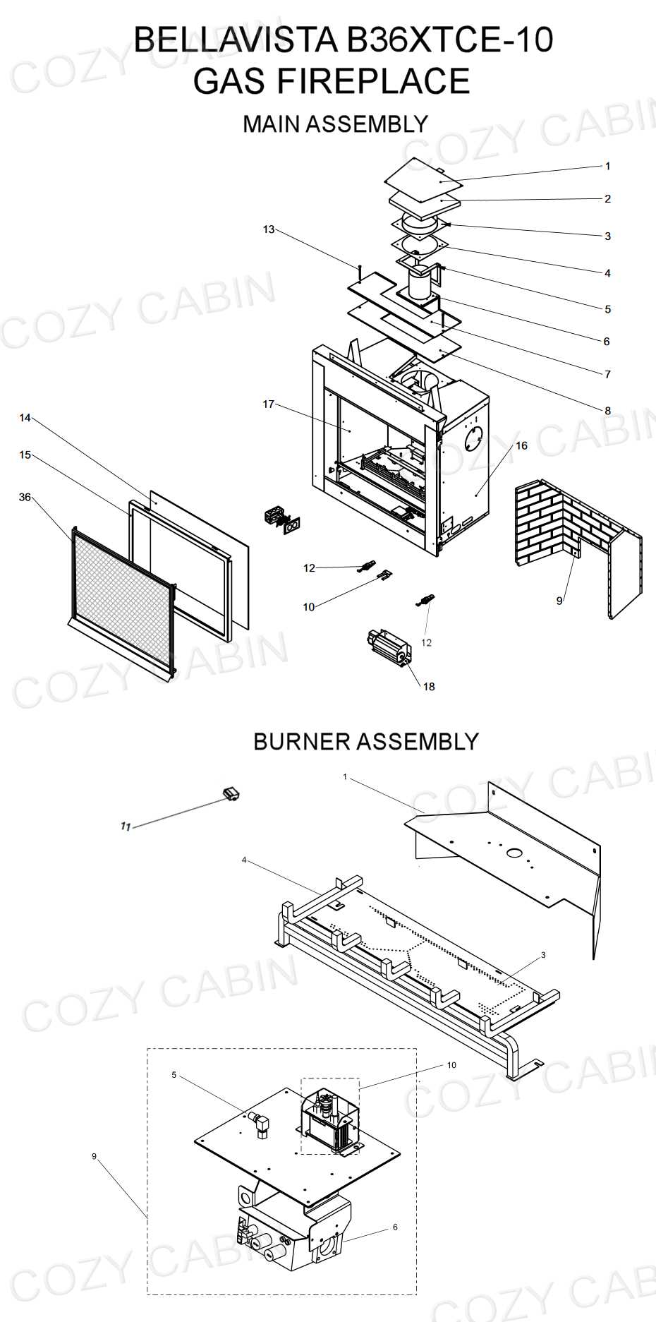 parts of a gas fireplace diagram