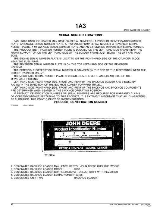 john deere 310c parts diagram