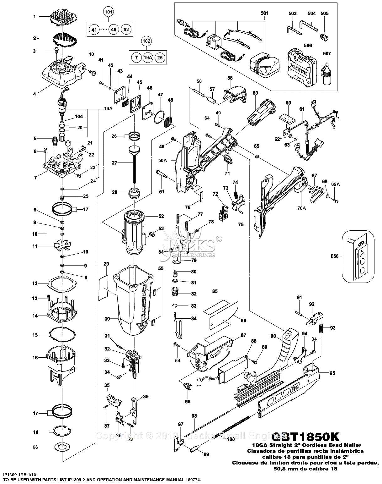 bostitch brad nailer parts diagram