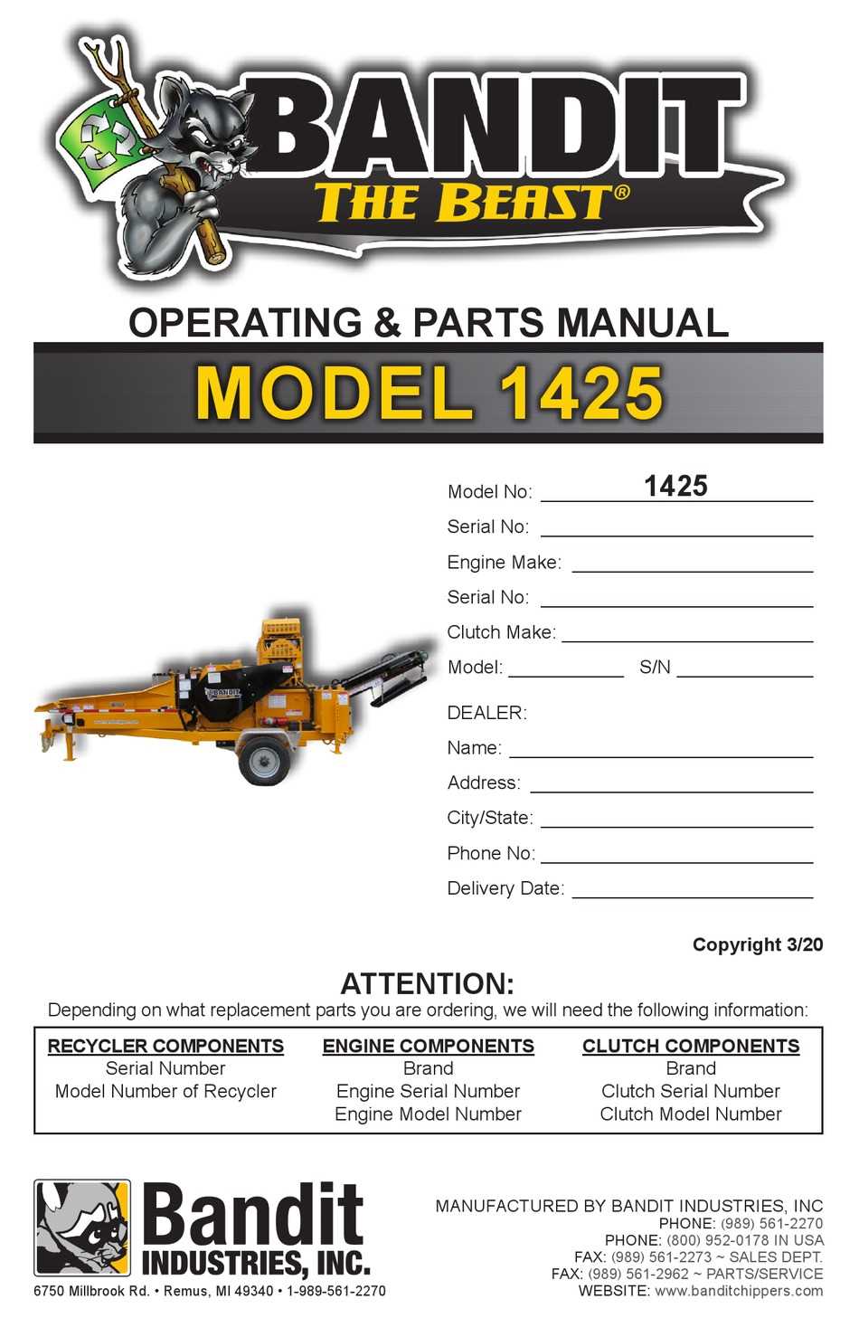 bandit parts diagram