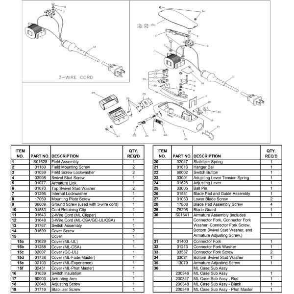 conair clipper parts diagram