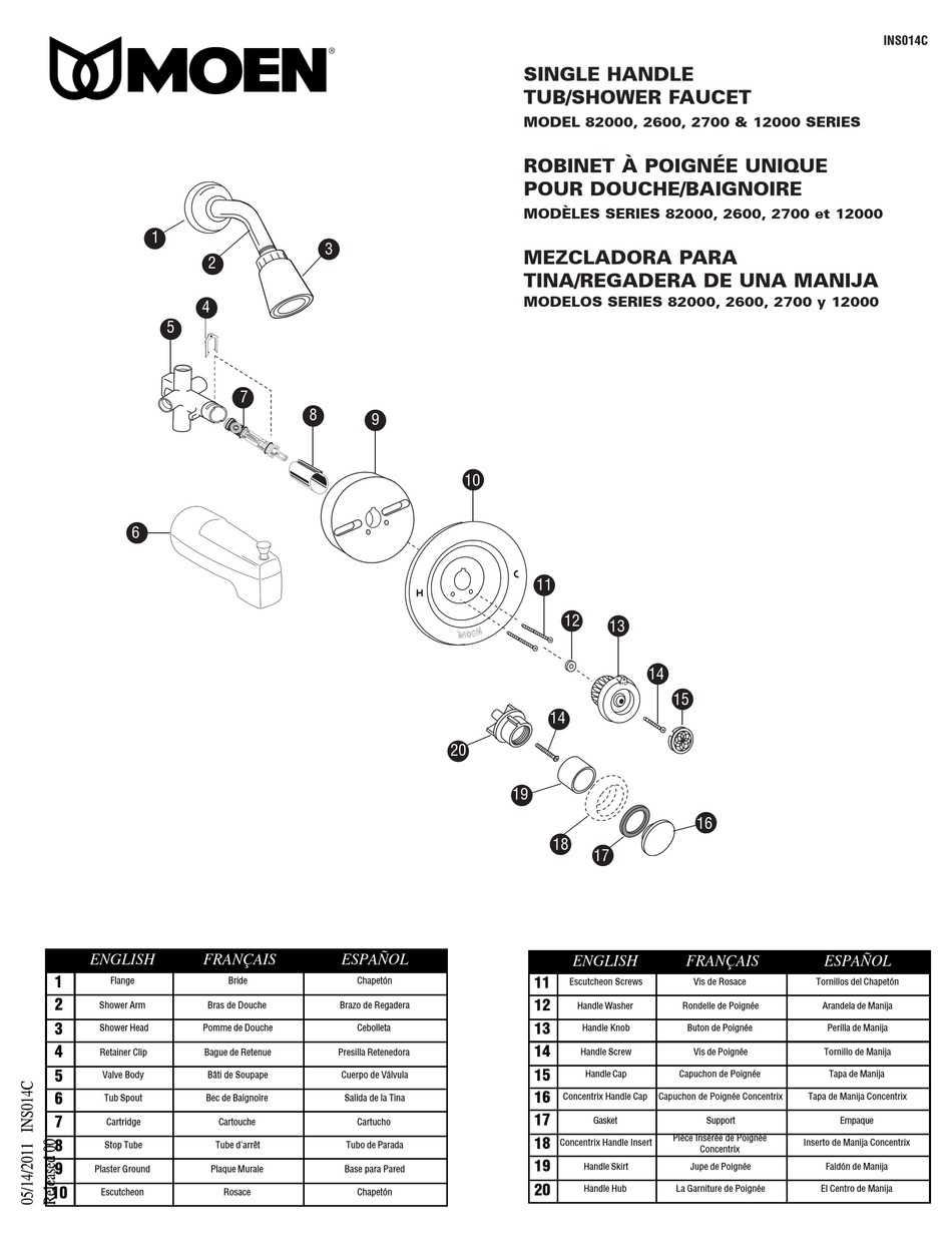 moen single handle shower faucet parts diagram