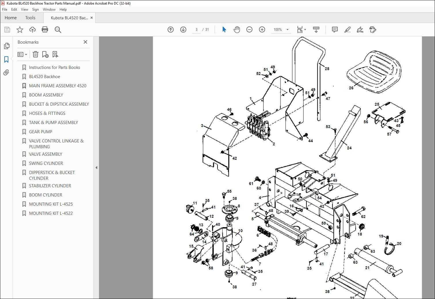 kubota backhoe parts diagram