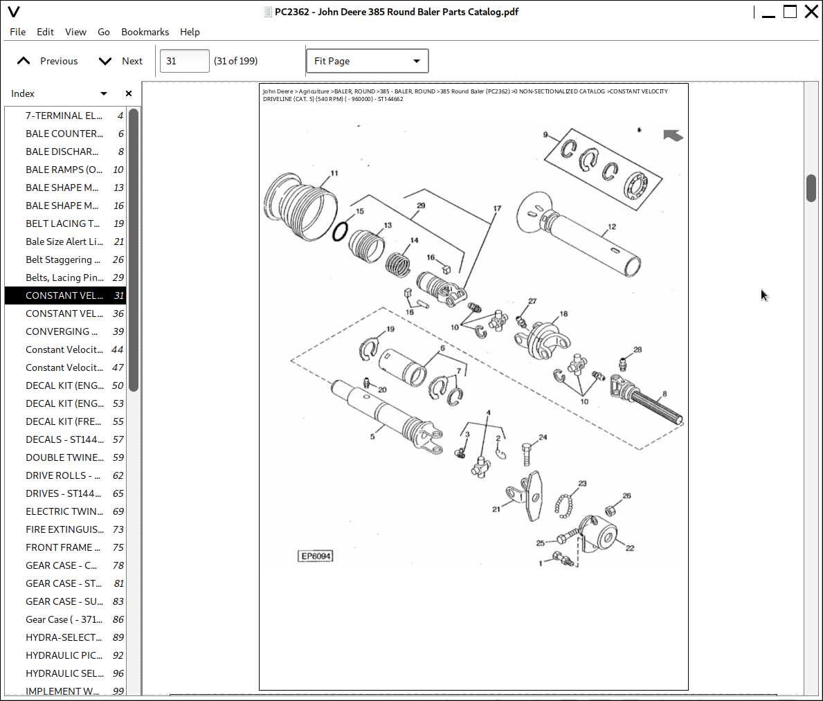 john deere 385 baler parts diagram