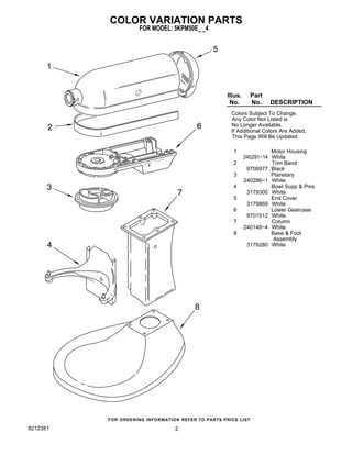 kitchenaid artisan parts diagram