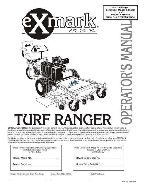 exmark turf ranger parts diagram